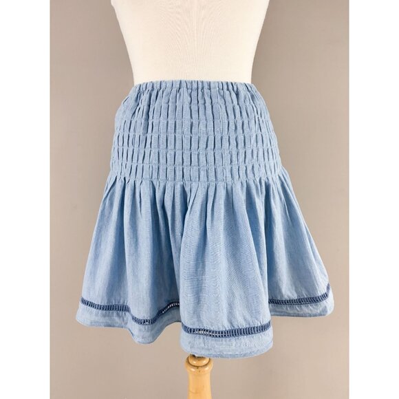 Tuckernuck Chambray Shirred Mini Skirt Small - Picture 1 of 3